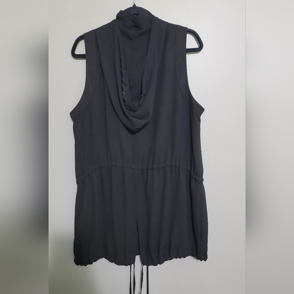 Black Sleeveless Sheer Hooded Vest/Tunic Plus Size 1X Cinch Waist - Picture 4 of 4